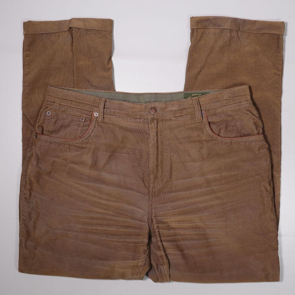Orvis Signature Collection Corduroy Pants Brown Cotton Leather Trim Mens 38 X 32